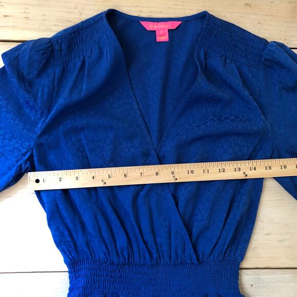 Lilly Pulitzer EUC Women's Cristiana Faux Wrap Dress Ikat Blue Size 2 - Picture 10 of 12